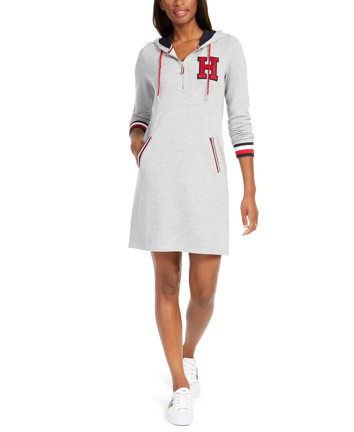 Tommy Hilfiger Women's Hooded Sweatshirt Dress Gray Size Large