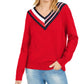 Tommy Hilfiger Women's Striped V-Neck Sweater Red Size X-Large