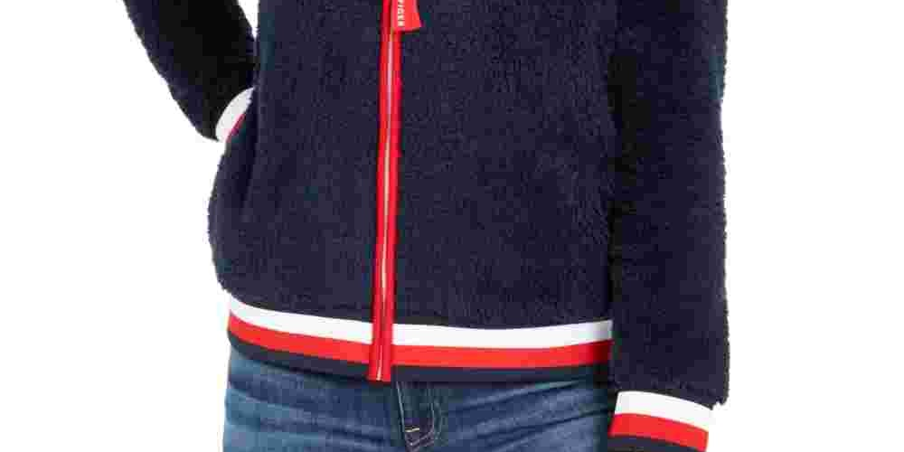 Tommy Hilfiger Women's Faux-Sherpa Hoodie Navy Size Small
