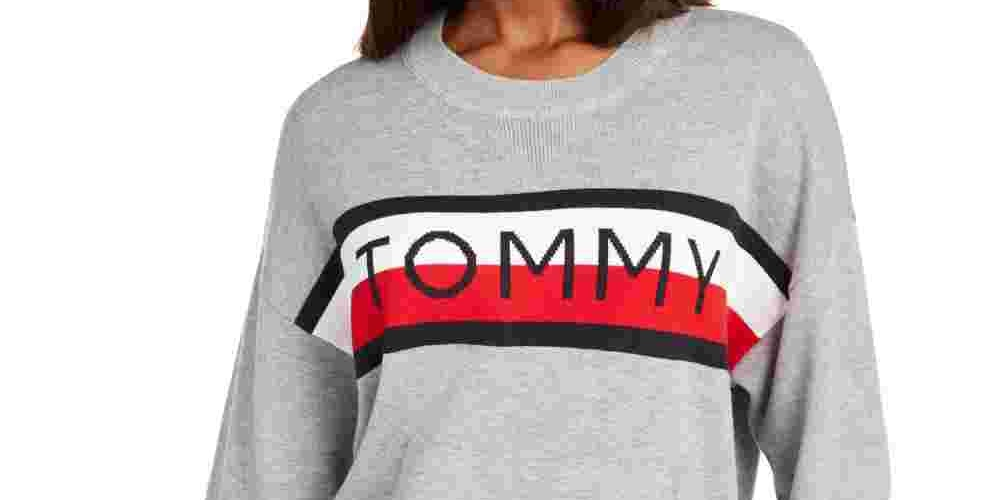 Tommy Hilfiger Women's  Colorblocked Crewneck Sweater Gray Size Medium