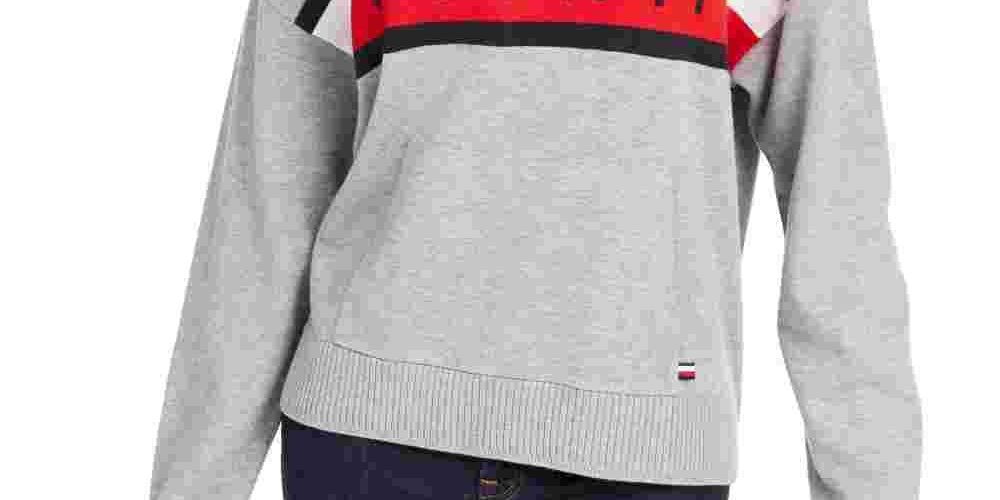 Tommy Hilfiger Women's  Colorblocked Crewneck Sweater Gray Size Medium