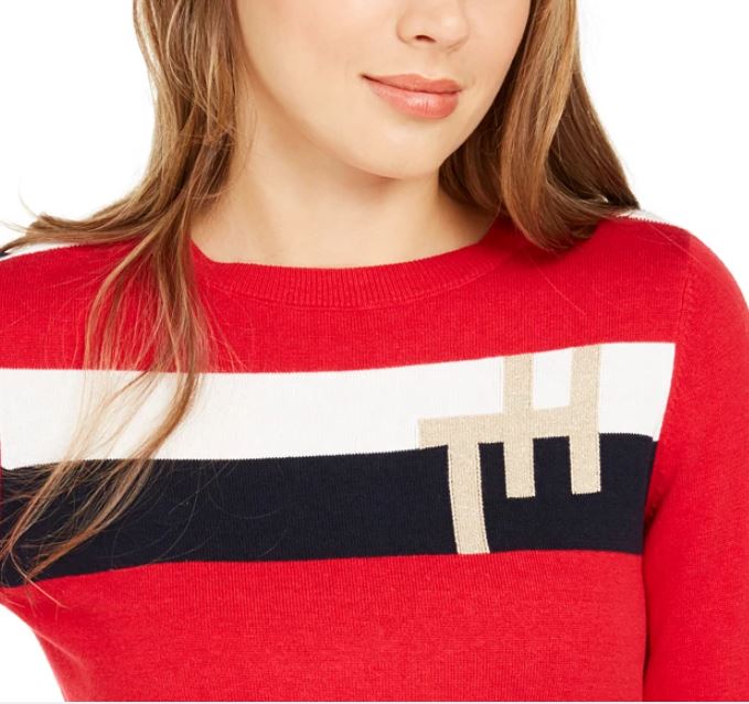 Tommy Hilfiger Women's Colorblocked Stripe Th Sweater Red Size X-Large
