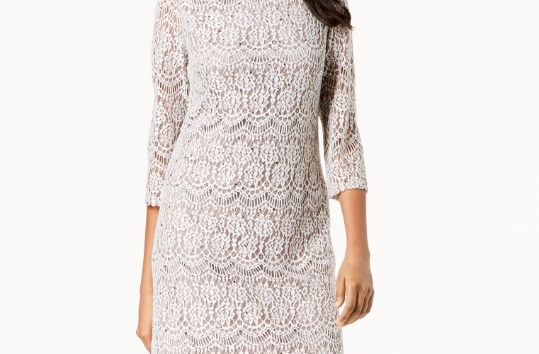 Jessica Howard Women's Lace Shift Dress Beige Size 6 Petite