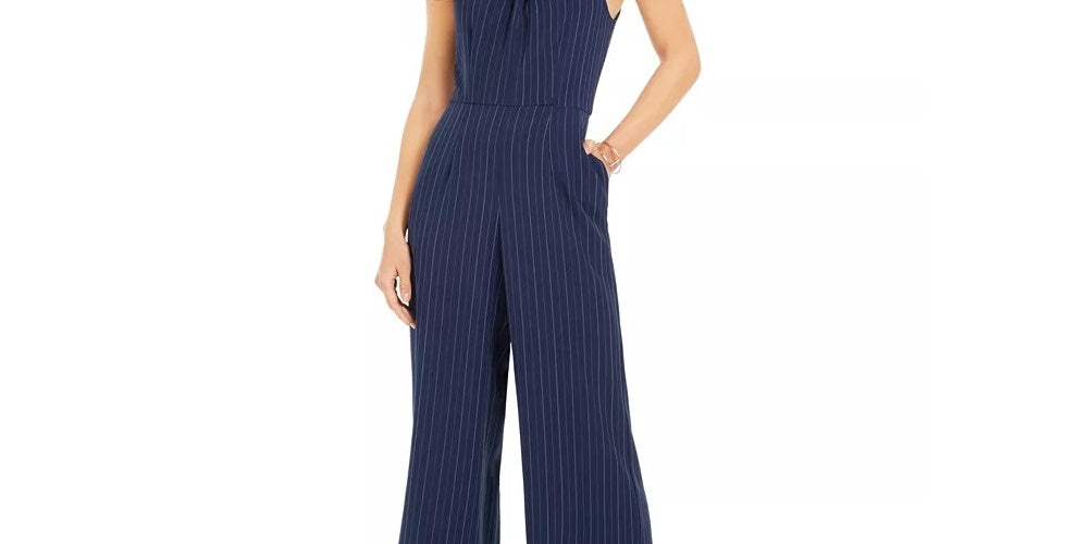 Julia Jordan Women's Pinstriped Jumpsuit Blue Size 14