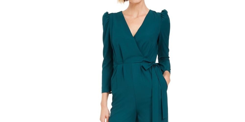Julia Jordan Women's Puff Shoulder Jumpsuit Green Size 12