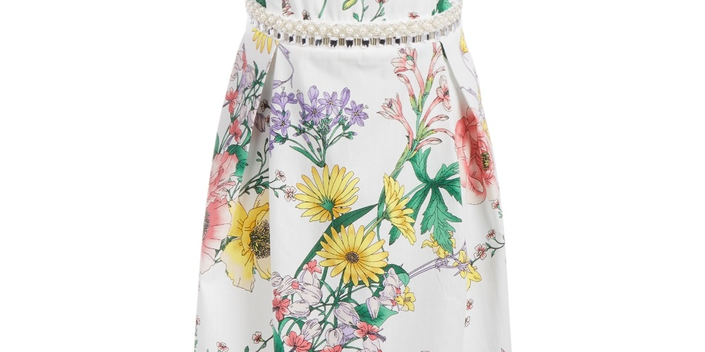 Monteau Big Girl's Embellished Floral Print Dress White Size Large