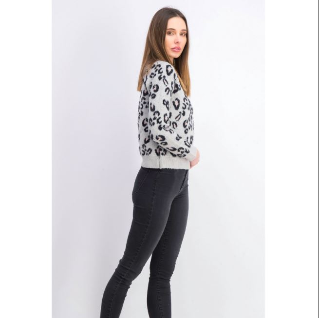 Planet Gold Junior's Animal Print Sweater Grey Size Small