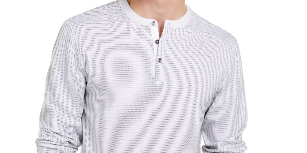 Guess Men's Dotted Henley White Size XX-Large