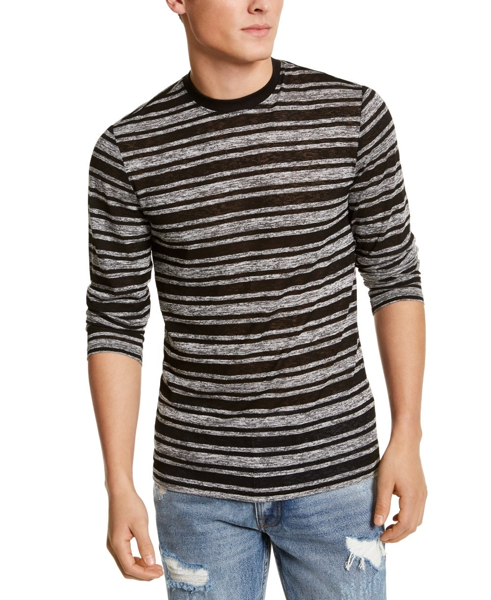 Guess Men's Striped Long Sleeve Classic T-Shirt Grey Size Medium