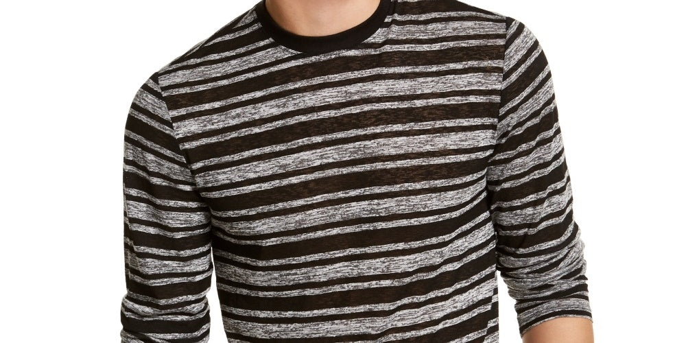 Guess Men's Striped Long Sleeve Classic T-Shirt Grey Size Medium