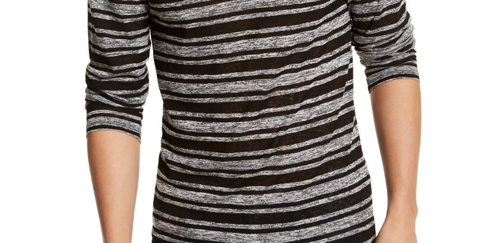 Guess Men's Striped Long Sleeve Classic T-Shirt Grey Size Medium