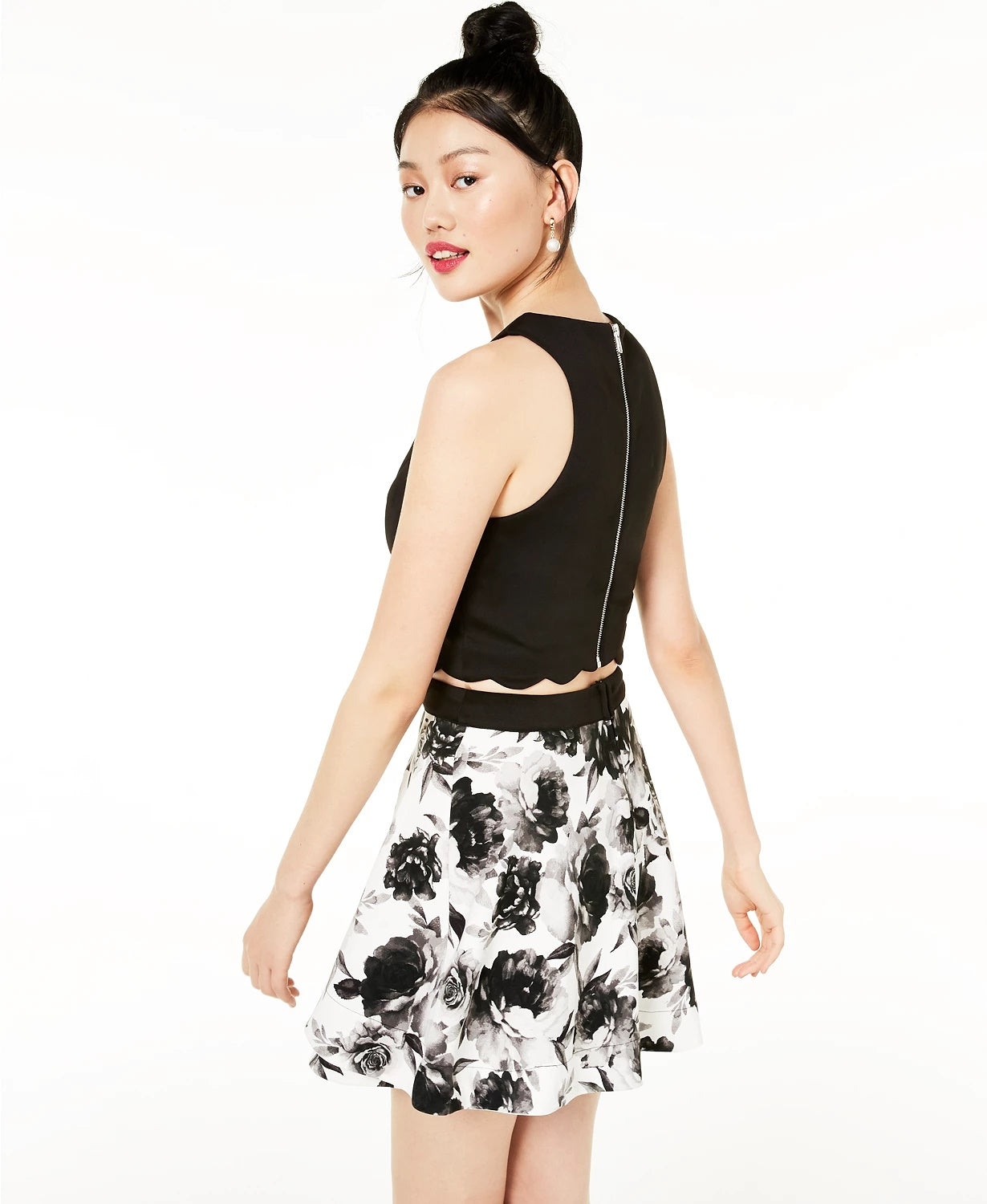 Speechless Juniors' 2-Pc. Scalloped & Floral Dress White Size 13
