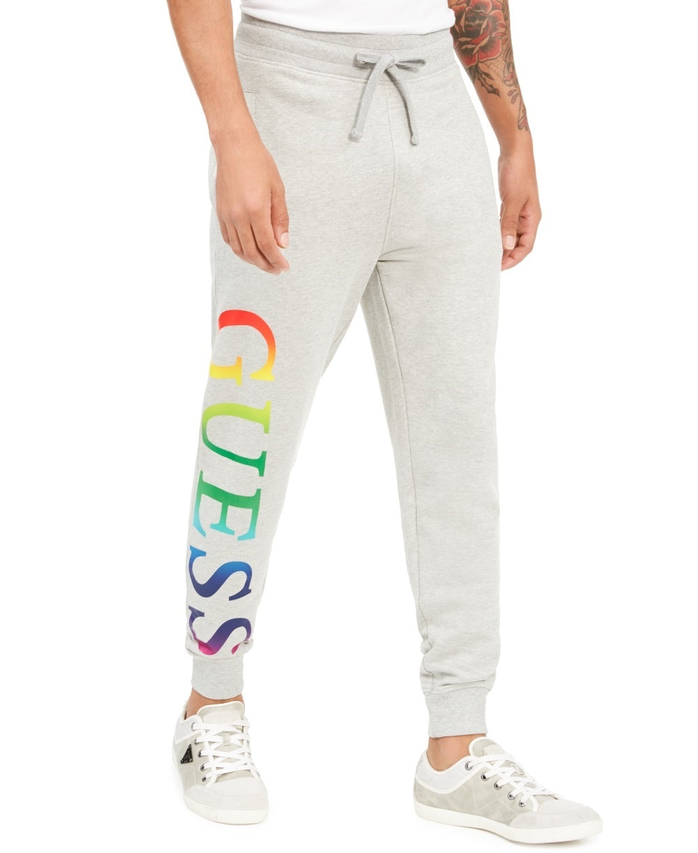 Guess Men's Arthur Cotton Logo Track & Sweat Pants Gray Size Large