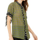 Michael Kors Women's Plaid Jewel Neck Long Sleeve Casual Top Green Size X-Large