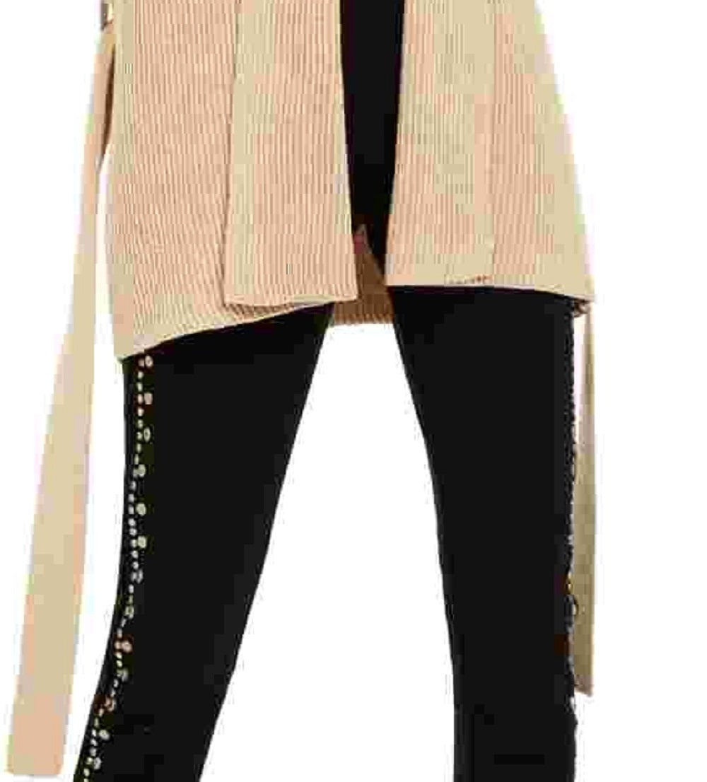 Michael Kors Women's Beige Faux Fur Tie Solid Long Sleeve Open Cardigan T-Shirt Sweater Beige Khaki Size X-Large