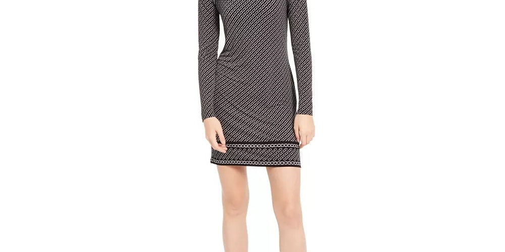 Michael Kors Women's Long-Sleeve Chain-Print Dress, Regular & Petite Sizes Gray Size Large
