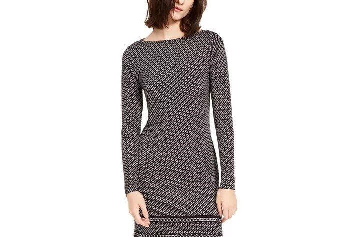 Michael Kors Women's Long-Sleeve Chain-Print Dress, Regular & Petite Sizes Gray Size Large