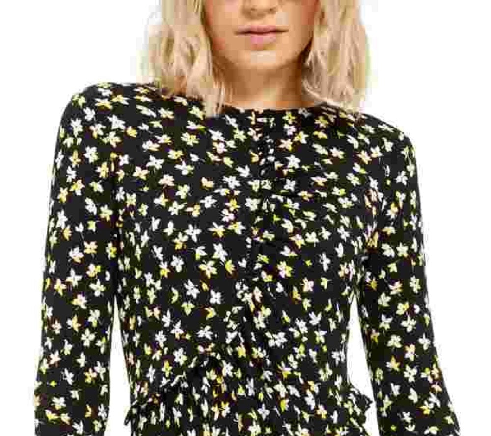 Michael Kors Women's Yellow Ruffled Floral Long Sleeve Yellow Size X-Large