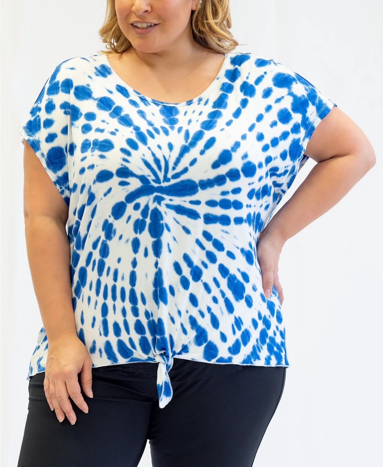 Nanette Lepore Women's Play Plus Tie Dyed T-Shirt Blue Size 2X