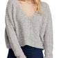 Free People Women's Long Sleeve V Neck Crop Top Top Grey Size Medium