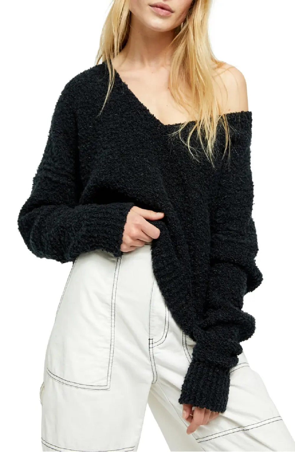 Free People Women's Finder Keepers V-Neck Sweater Black Size X-Large