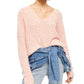 Free People Women's Coral Knit Dolman Sleeve V Neck Sweater Orange Size Large
