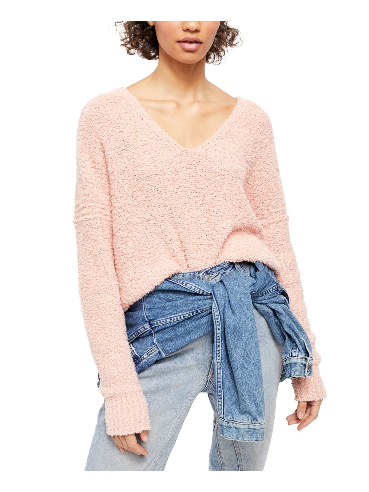 Free People Women's Coral Knit Dolman Sleeve V Neck Sweater Orange Size Large