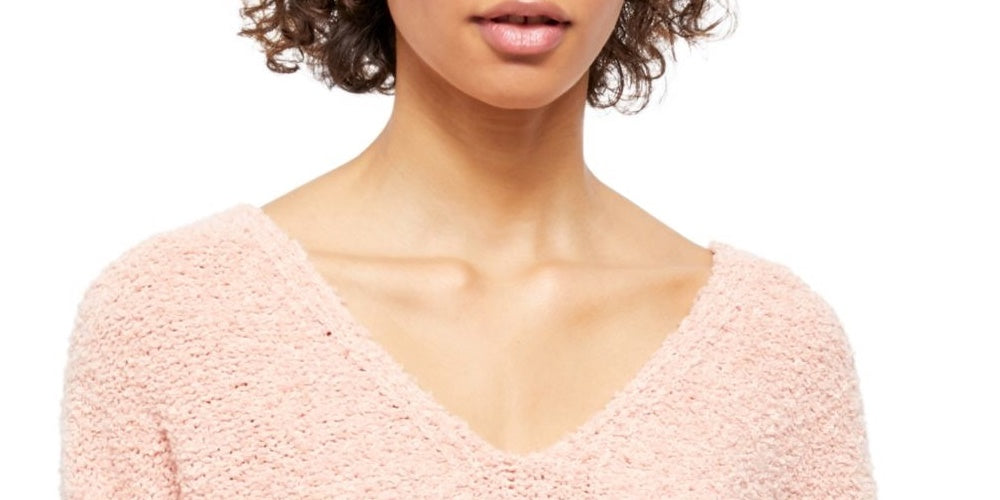 Free People Women's Coral Knit Dolman Sleeve V Neck Sweater Orange Size Large