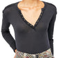Free People Women's Military Mix Henley Combo Charcoal Size Small