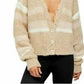 Free People Women's Striped Long Sleeve Open Cardigan Sweater White Size Small