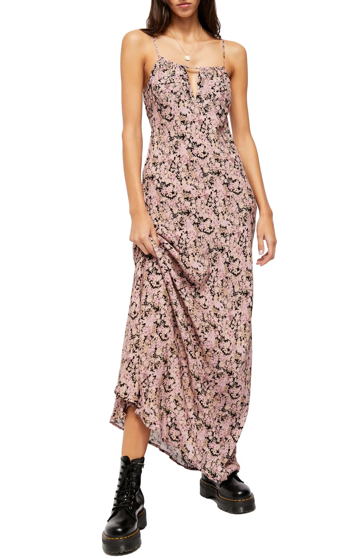 Free People Women's Bon Voyage Floral Print Sleeveless Dress Charcoal Size X-Small