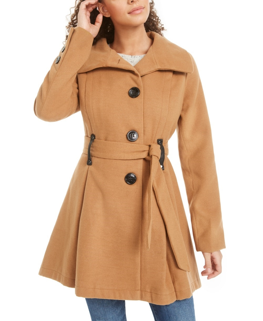 Madden Girl Juniors' Belted Skirted Coat Dark Brown Size XX-Large