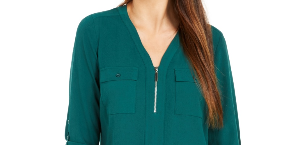 NY Collection Women's Utility Top Dark Green Size Petite Large