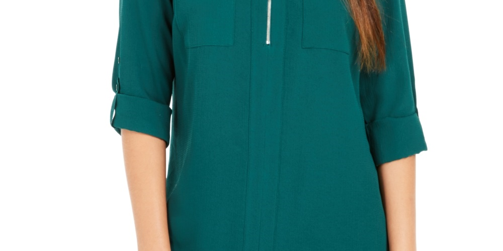 NY Collection Women's Utility Top Dark Green Size Petite Large