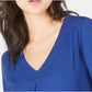 NY Collection Women's Pintucked 3/4 Sleeve Top Navy Size Petite Small