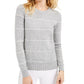 Michael Kors Women's Tinsel Striped Sweater Pearl Heather Gray Size Petite Large
