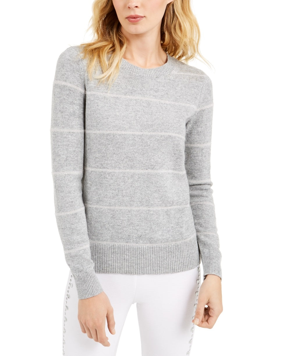 Michael Kors Women's Tinsel Striped Sweater Pearl Heather Gray Size Petite Large