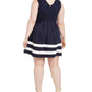 Monteau Women's Trendy Plus Striped Hem Fit & Flare Dress Navy Size XX-Large