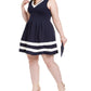 Monteau Women's Trendy Plus Striped Hem Fit & Flare Dress Navy Size XX-Large