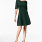 Monteau Women's Scalloped Neck Fit & Flare Dress Green Size Petite X-Large