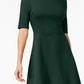 Monteau Women's Scalloped Neck Fit & Flare Dress Green Size Petite X-Large