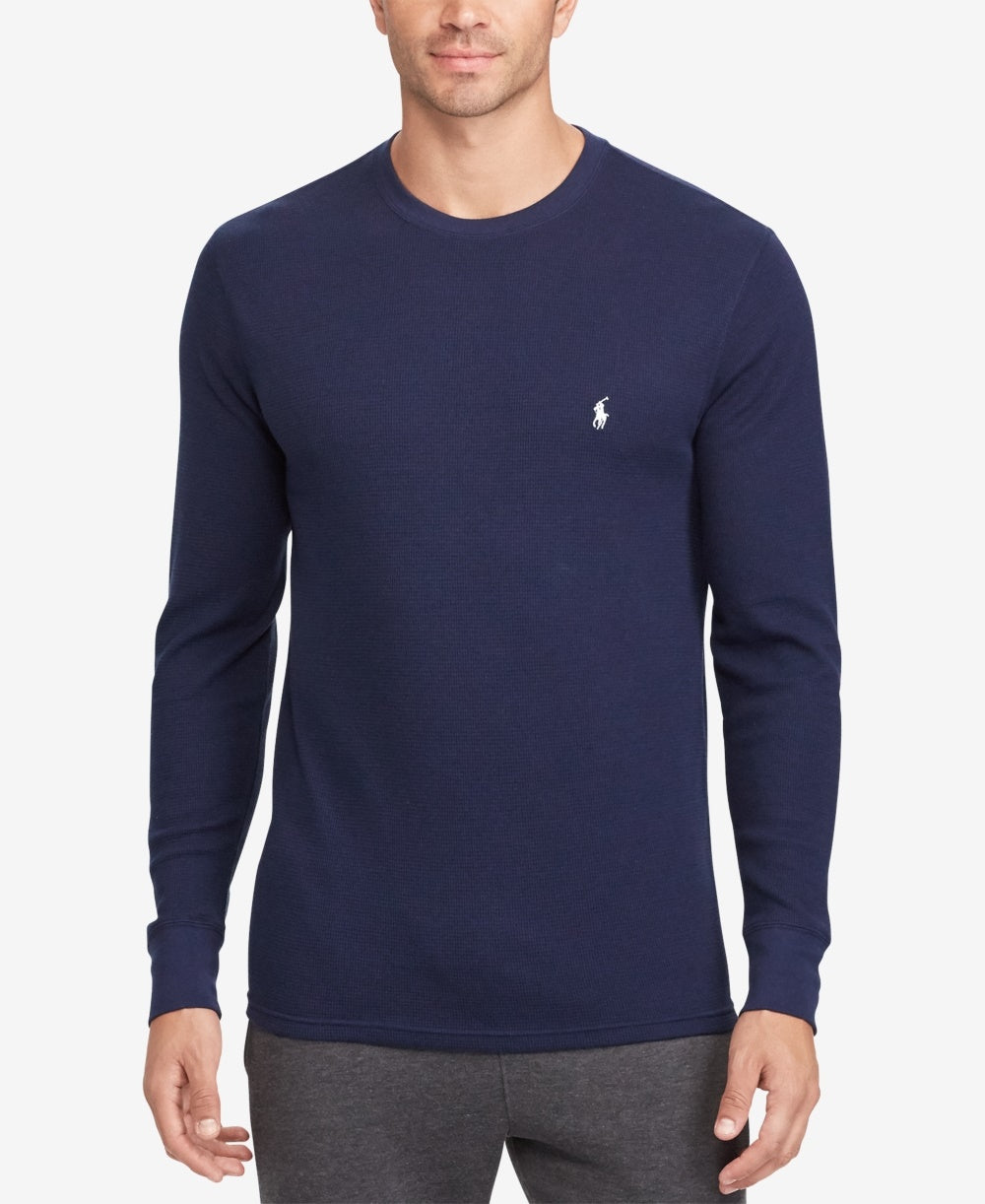 Ralph Lauren Men's Waffle Knit Thermal Pajama Shirt Blue