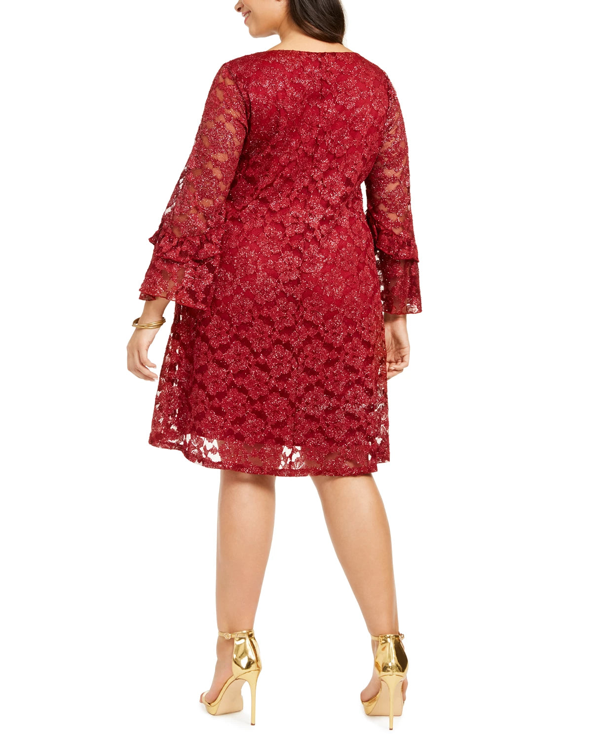 Robbie Bee Women's Plus Bell Sleeve Lace Dress Red Size 1X
