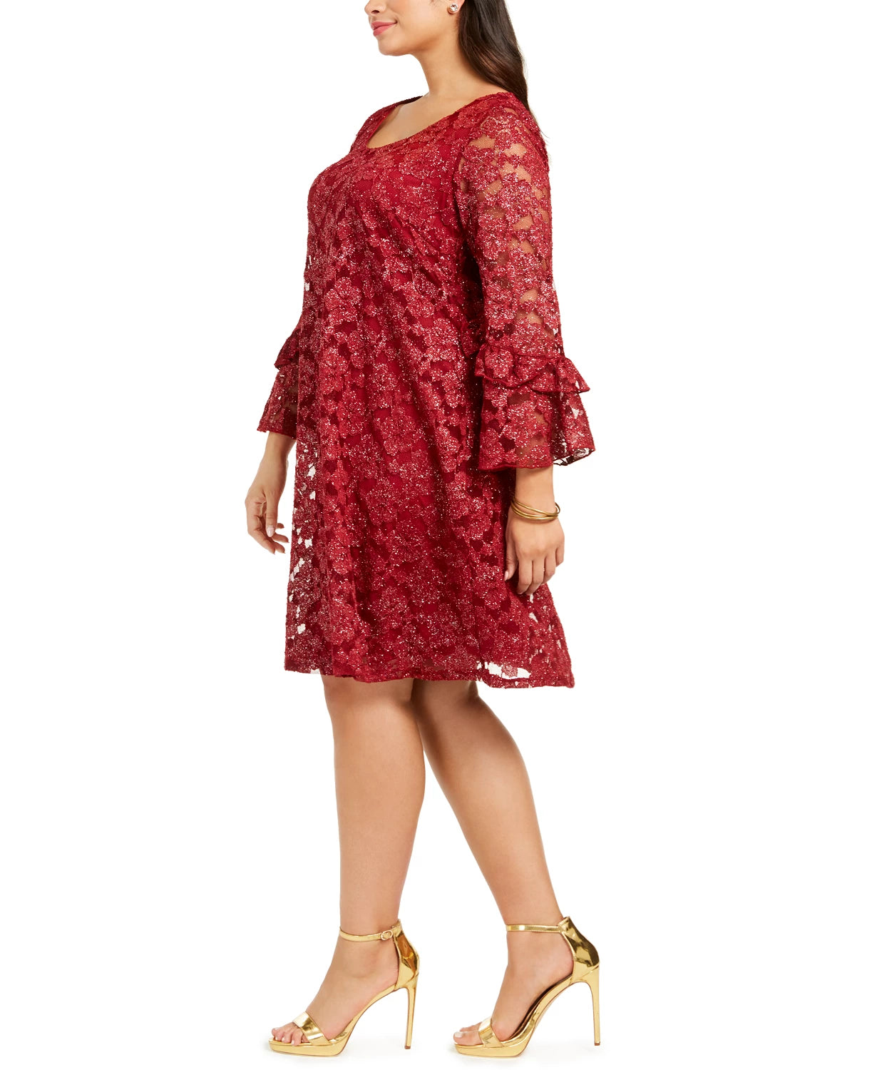 Robbie Bee Women's Plus Bell Sleeve Lace Dress Red Size 1X