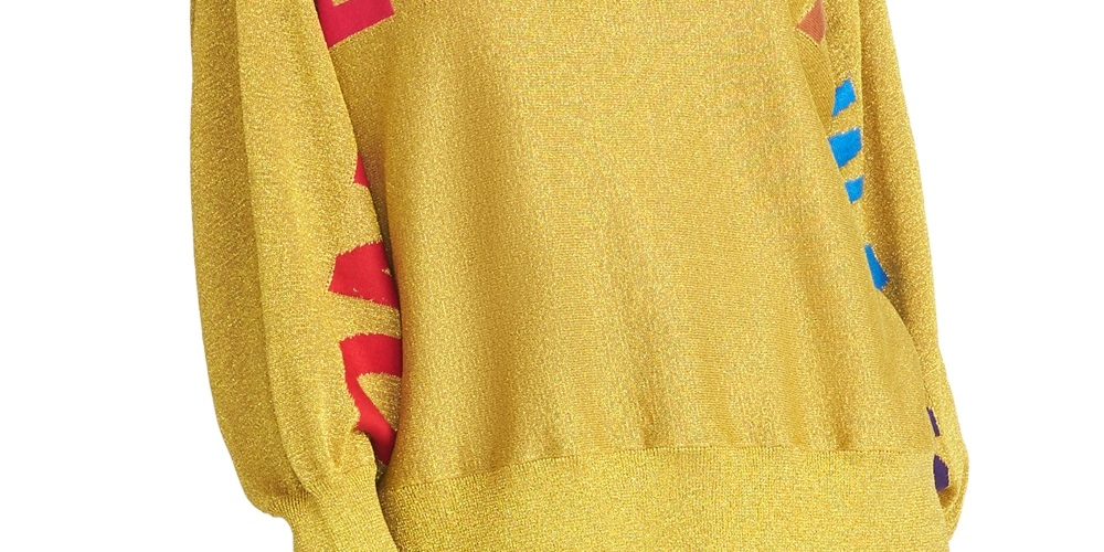 Rachel Roy Women's Metallic Love Graphic Sweater Yellow Size X-Small