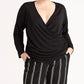 Rachel Roy Women's Long Sleeve V Neck Top Plus Black Size 0X