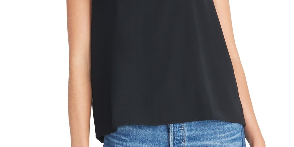 Rachel Roy Women's Mesh Yoke Sleeveless Top Black Size X-Large