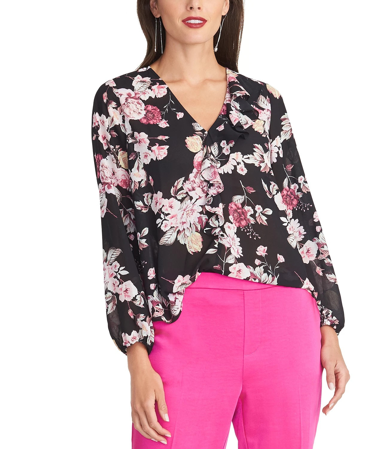 Rachel Rachel Roy Women's Layla Asymmetrical-Ruffle Top Black Size Large