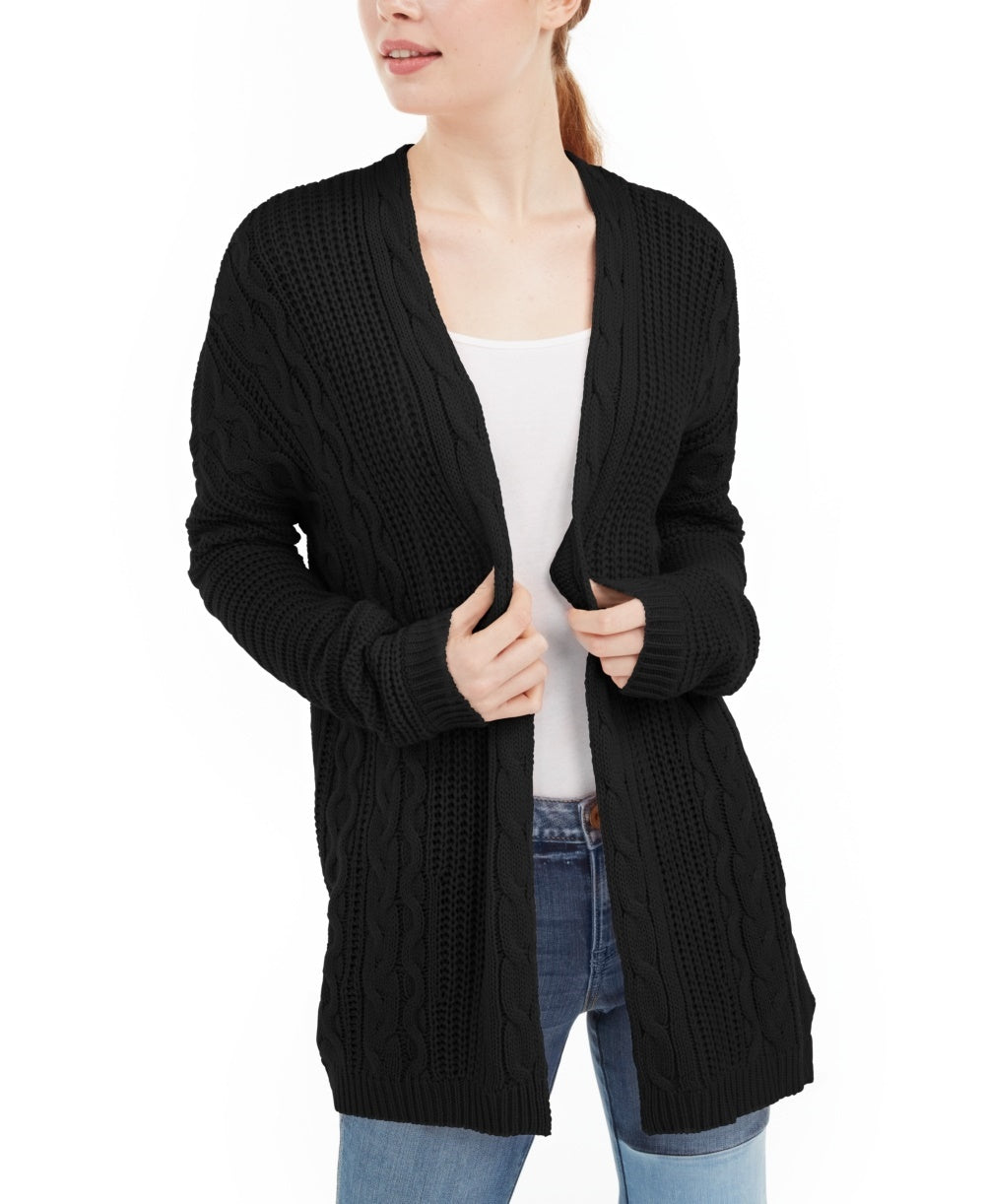 Ultra Flirt Juniors' Cable Knit Open-Front Cardigan Black Size Large