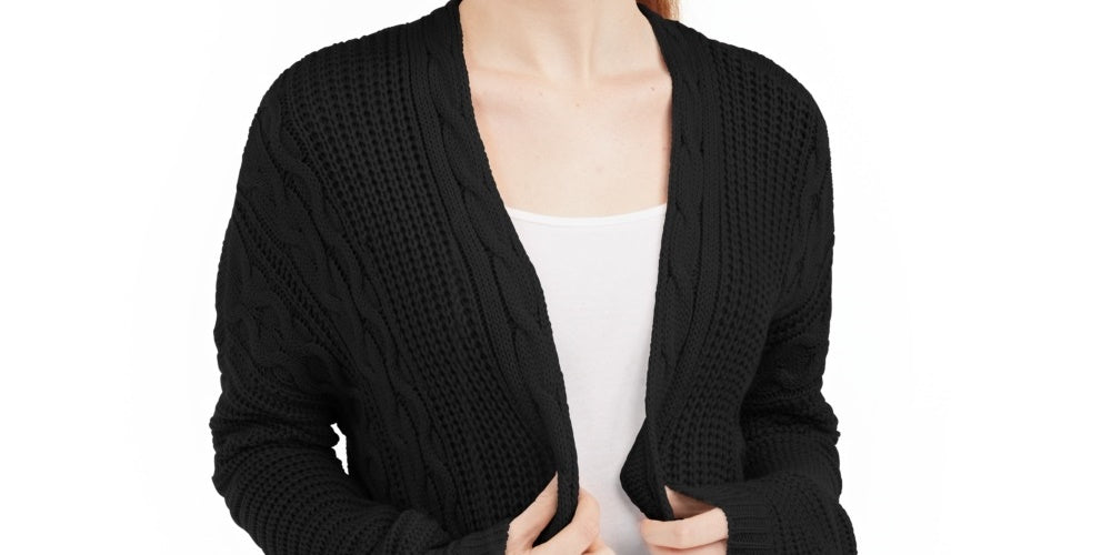 Ultra Flirt Juniors' Cable Knit Open-Front Cardigan Black Size Large